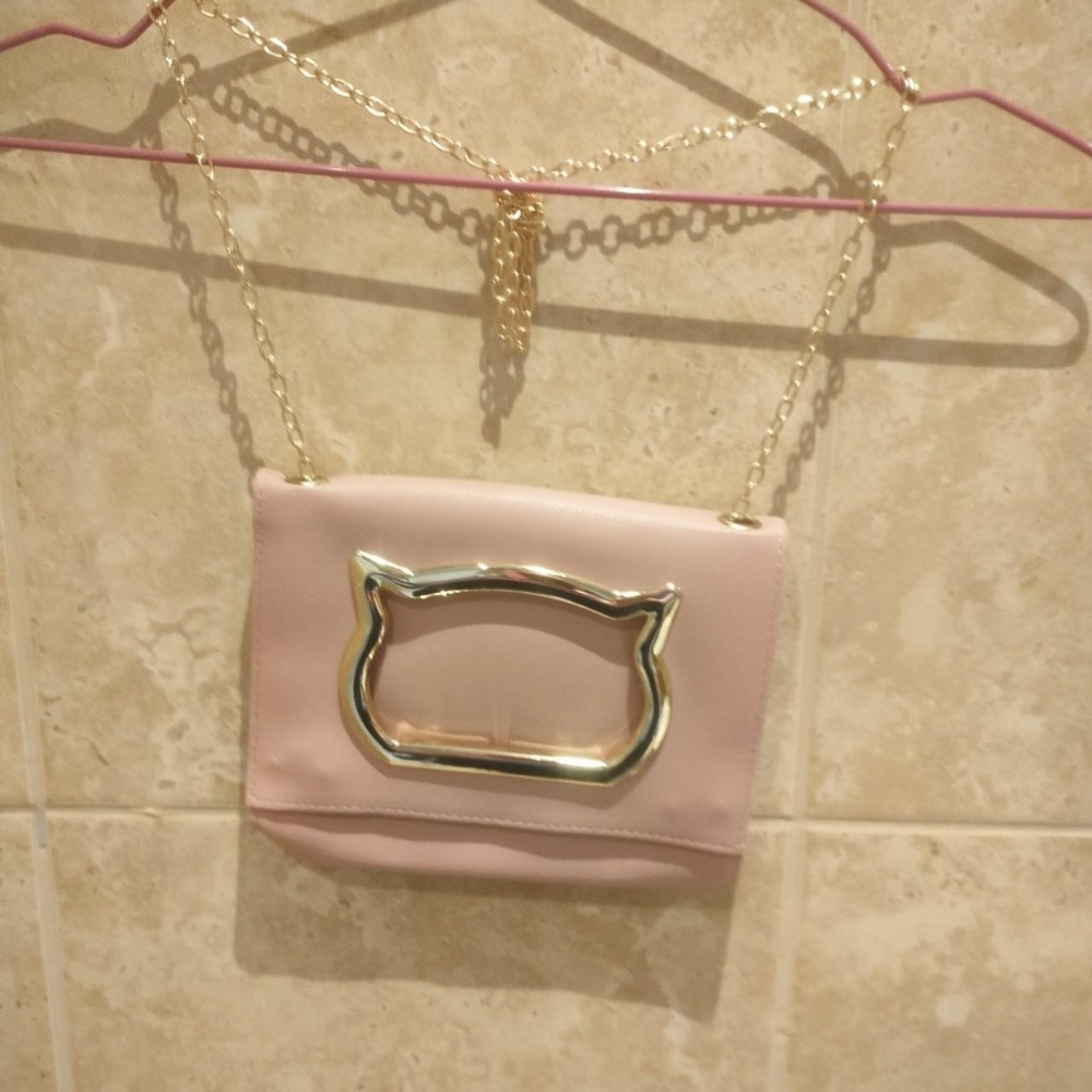 Kawaii pink shoulder bag with cat head outline - Picture 1 of 4